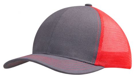 Brushed Cotton with Mesh Back Cap-Charcoal/Red