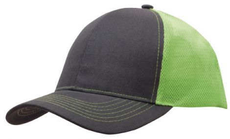 Brushed Cotton with Mesh Back Cap-Charcoal/Bright Green