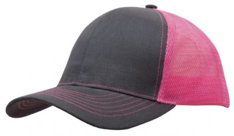 Brushed Cotton with Mesh Back Cap-Charcoal/Hot Pink