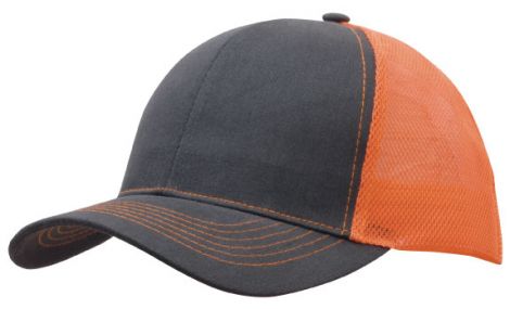 Brushed Cotton with Mesh Back Cap-Charcoal/Orange
