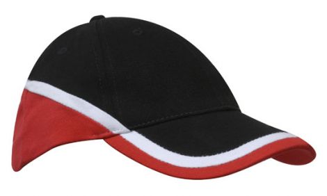 Brushed Heavy Cotton Tri-Coloured Cap-Black/white/red