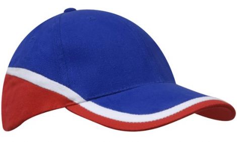Brushed Heavy Cotton Tri-Coloured Cap-Royal/white/red