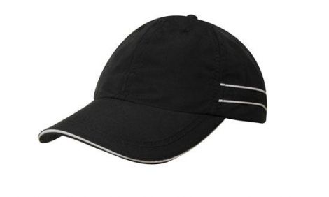 Microfibre Sports Cap with Piping and Sandwich-Black/White