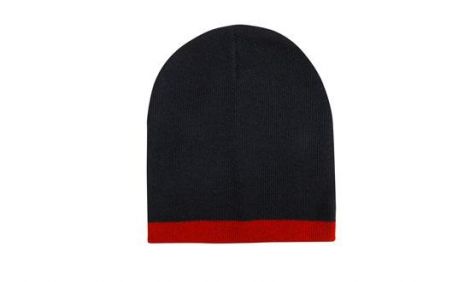 Roll Down Two Tone Acrylic Beanie - Toque-Black/red