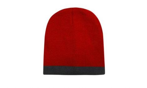 Roll Down Two Tone Acrylic Beanie - Toque-Red/charcoal