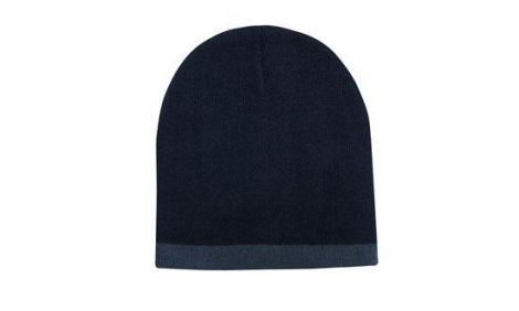 Roll Down Two Tone Acrylic Beanie - Toque-Navy/charcoal