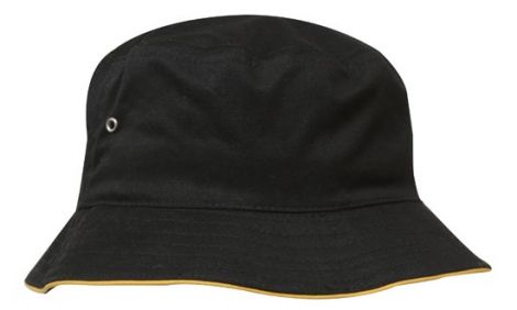 Brushed Sports Twill Bucket Hat-L/XL (61CM)-Black/Gold