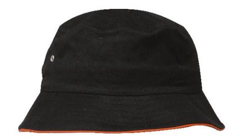 Brushed Sports Twill Bucket Hat-L/XL (61CM)-Black/Orange