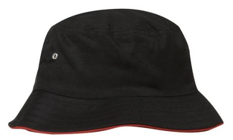 Brushed Sports Twill Bucket Hat-L/XL (61CM)-Black/Red