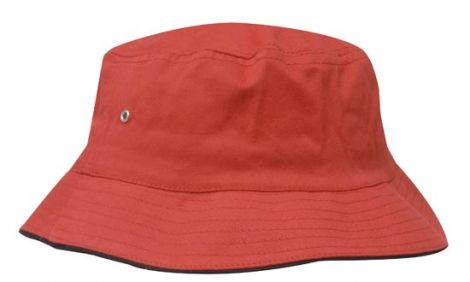 Brushed Sports Twill Bucket Hat-L/XL (61CM)-Red/Black
