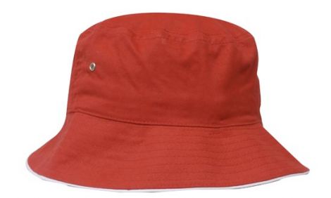 Brushed Sports Twill Bucket Hat-L/XL (61CM)-Red/White
