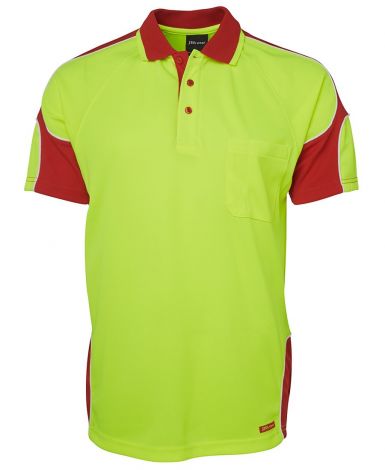 HI VIS S/S ARM PANEL POLO-2XS-Lime/Red