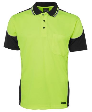 HI VIS CONTRAST PIPING POLO-XS-Lime/Black