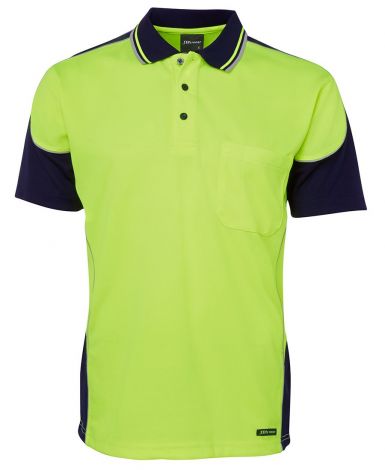 HI VIS CONTRAST PIPING POLO-XS-Lime/Navy