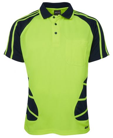 HI VIS S/S SPIDER POLO-2XS-Lime/Navy