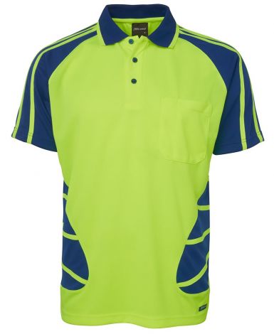 HI VIS S/S SPIDER POLO-2XS-Lime/Royal
