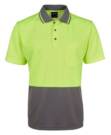 ADULTS HI VIS NON CUFF TRADITIONAL POLO-2XS-Lime/Charcoal