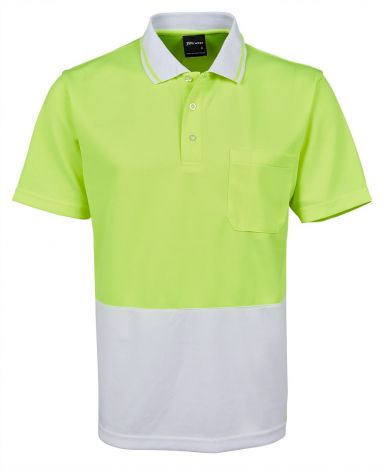 ADULTS HI VIS NON CUFF TRADITIONAL POLO-2XS-Lime/White