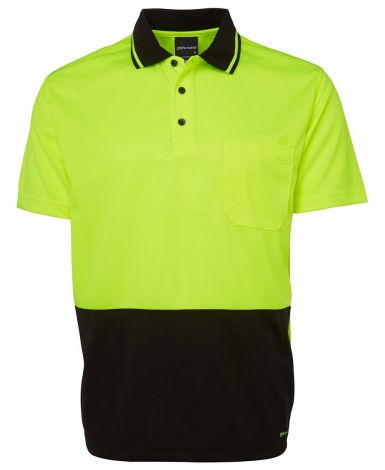 ADULTS HI VIS NON CUFF TRADITIONAL POLO-2XS-Lime/Black