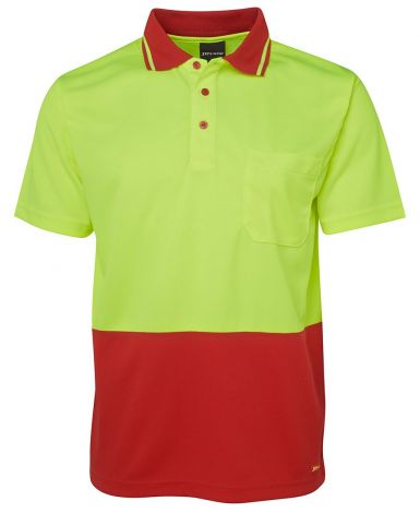 ADULTS HI VIS NON CUFF TRADITIONAL POLO-2XS-Lime/Red
