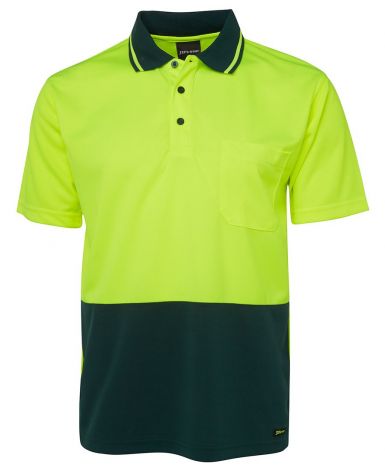 ADULTS HI VIS NON CUFF TRADITIONAL POLO-2XS-Lime/Bottle