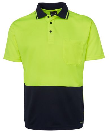 ADULTS HI VIS NON CUFF TRADITIONAL POLO-2XS-Lime/Navy