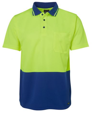 ADULTS HI VIS NON CUFF TRADITIONAL POLO-2XS-Lime/Royal
