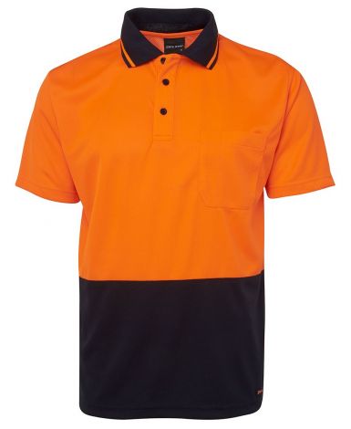 ADULTS HI VIS NON CUFF TRADITIONAL POLO-2XS-Orange/Navy