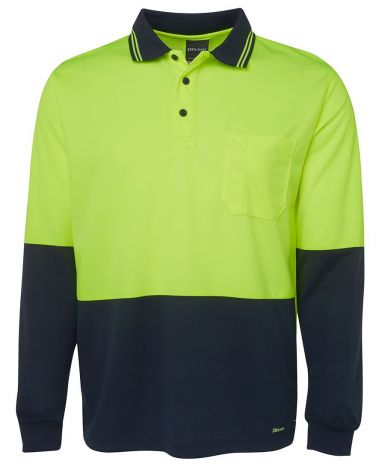 HI VIS L/S TRADITIONAL POLO-2XS-Lime/Navy