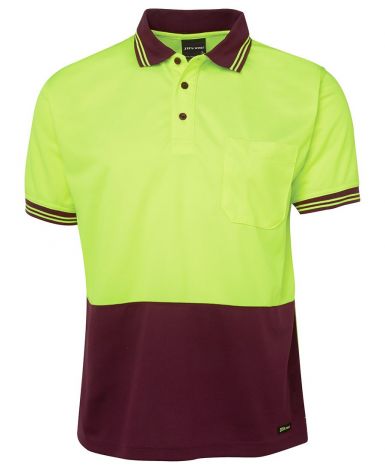HI VIS S/S TRADITIONAL POLO-2XS-Lime/Maroon