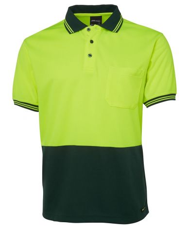 HI VIS S/S TRADITIONAL POLO-2XS-Lime/Bottle