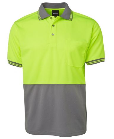 HI VIS S/S TRADITIONAL POLO-2XS-Lime/Grey