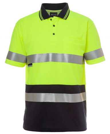 HI VIS S/S (D+N) TRADITIONAL POLO-2XS-Lime/Navy