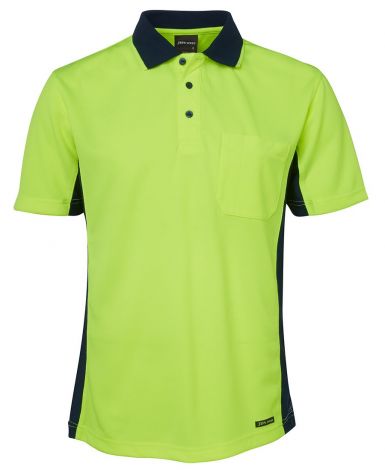 HI VIS S/S SPORT POLO-XS-Lime/Navy