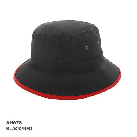 AH678 Microfibre Bucket Trim Hat-Black/Red-S/M