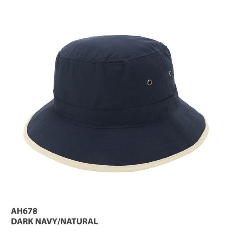 AH678 Microfibre Bucket Trim Hat-Dark Navy/Natural-S/M