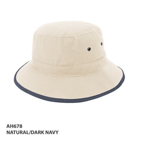 AH678 Microfibre Bucket Trim Hat-natural/navy-S/M