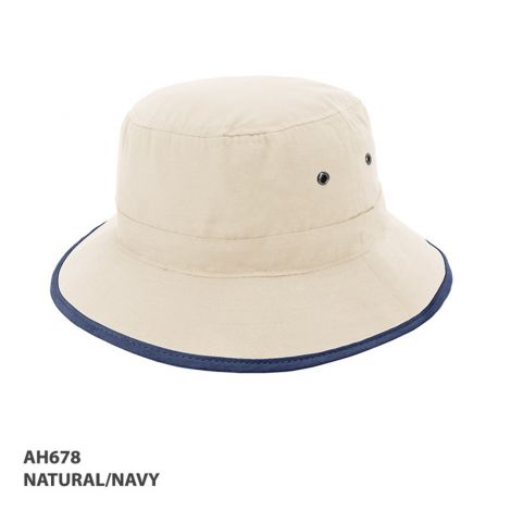 AH678 Microfibre Bucket Trim Hat-Natural/Navy-S/M