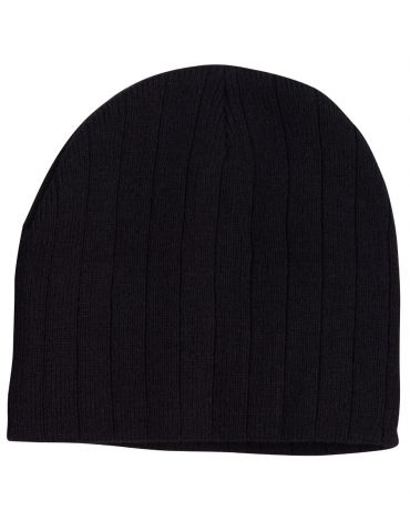 CH64 Cable Knit Beanie With Fleece Head Band-black