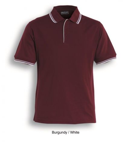 Unisex Adults Double Striped Polo-S-Maroon/White