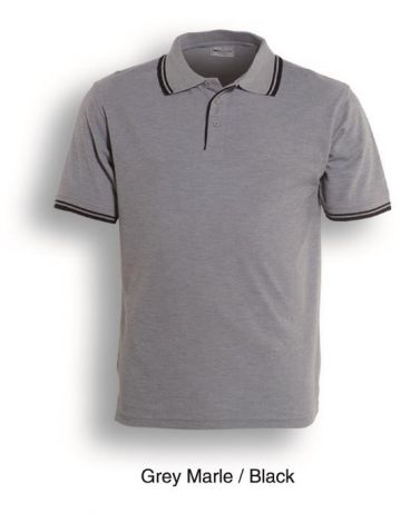 Unisex Adults Double Striped Polo-S-Grey/Black