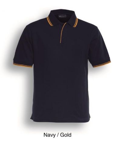 Unisex Adults Double Striped Polo-S-Navy/Gold