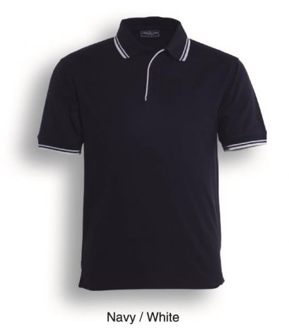 Unisex Adults Double Striped Polo-S-Navy/White