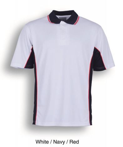 Mens Breezeway Panel Polo-S-White/Navy/Red