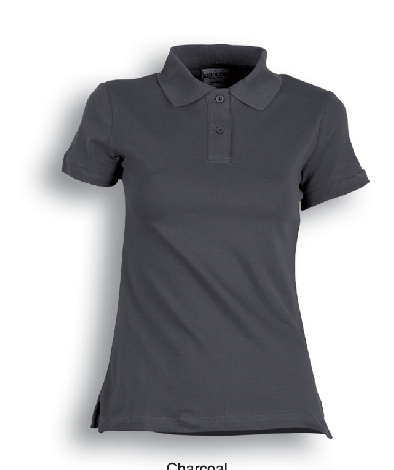 Ladies Pique Knit Fitted Cotton / Spandex Polo-8-Charcoal