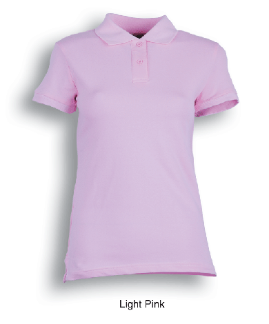 Ladies Pique Knit Fitted Cotton / Spandex Polo-8-pale pink