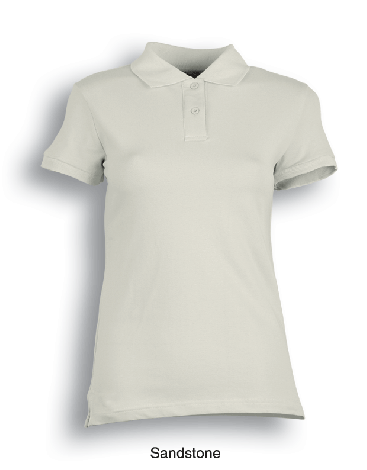Ladies Pique Knit Fitted Cotton / Spandex Polo-8-Sandstone