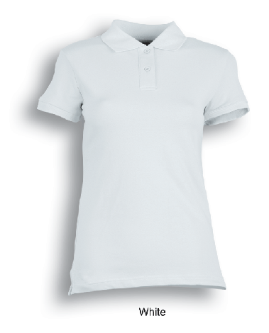 Ladies Pique Knit Fitted Cotton / Spandex Polo-8-white