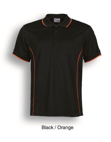 Stitch Feature Essentials-Mens Short Sleeve Polo-S-Black/Orange