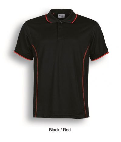 Stitch Feature Essentials-Mens Short Sleeve Polo-S-Black/Red